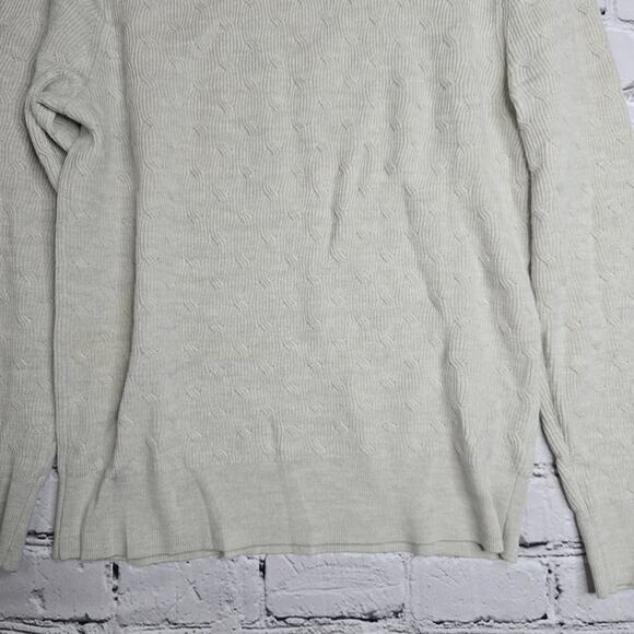 Club Monaco 100% Wool Cream Beige Khaki Crew Neck Cable Knit Sweater Size Medium - Picture 4 of 13